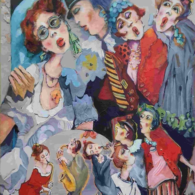 Gemälde Le petit monde enjoué du jazz von Garilli Nicole | Gemälde Figurativ Alltagsszenen