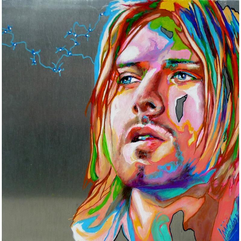 Peinture Kurt Cobain par Medeya Lemdiya | Tableau Pop art métal icones Pop, Portraits