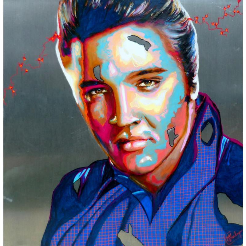 Gemälde Elvis von Medeya Lemdiya | Gemälde Pop art Metall Pop-Ikonen, Porträt