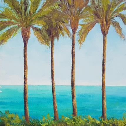 Peinture Palmiers sur l'océan par Bessé Laurelle | Tableau Figuratif Huile Marine, Paysages