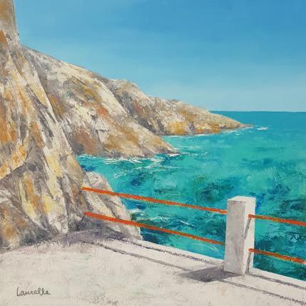 Gemälde Ma terrasse dans les rochers von Bessé Laurelle | Gemälde Figurativ Öl Landschaften, Marine