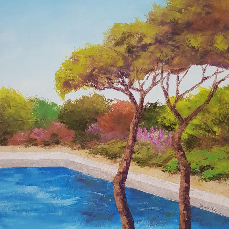 Painting La piscine au fond du jardin by Bessé Laurelle | Painting Figurative Oil Landscapes, Life style