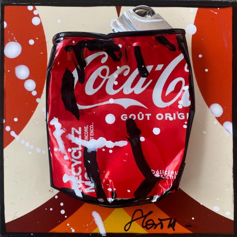 Gemälde Vintage Coke von Costa Sophie | Gemälde Pop-Art Acryl Collage Posca Upcycling