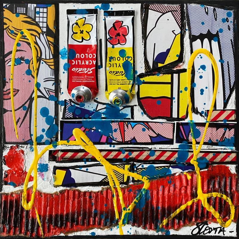 Painting Tribute to Roy Lichtenstein by Costa Sophie | Painting Pop art Acrylic, Gluing, Posca, Upcycling Pop icons