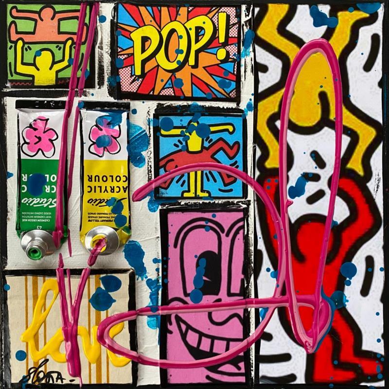 Painting POP by K.Haring by Costa Sophie | Painting Pop art Acrylic, Gluing, Posca, Upcycling Pop icons