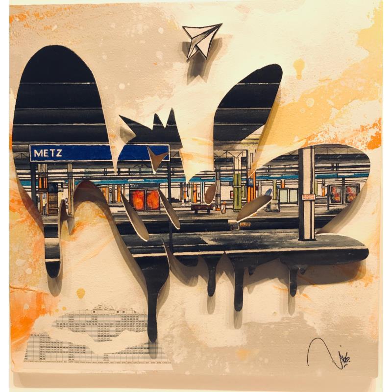 Peinture Waiting for the train  par Lassalle Ludo | Tableau Street Art Paysages Urbain Architecture Bois Acrylique