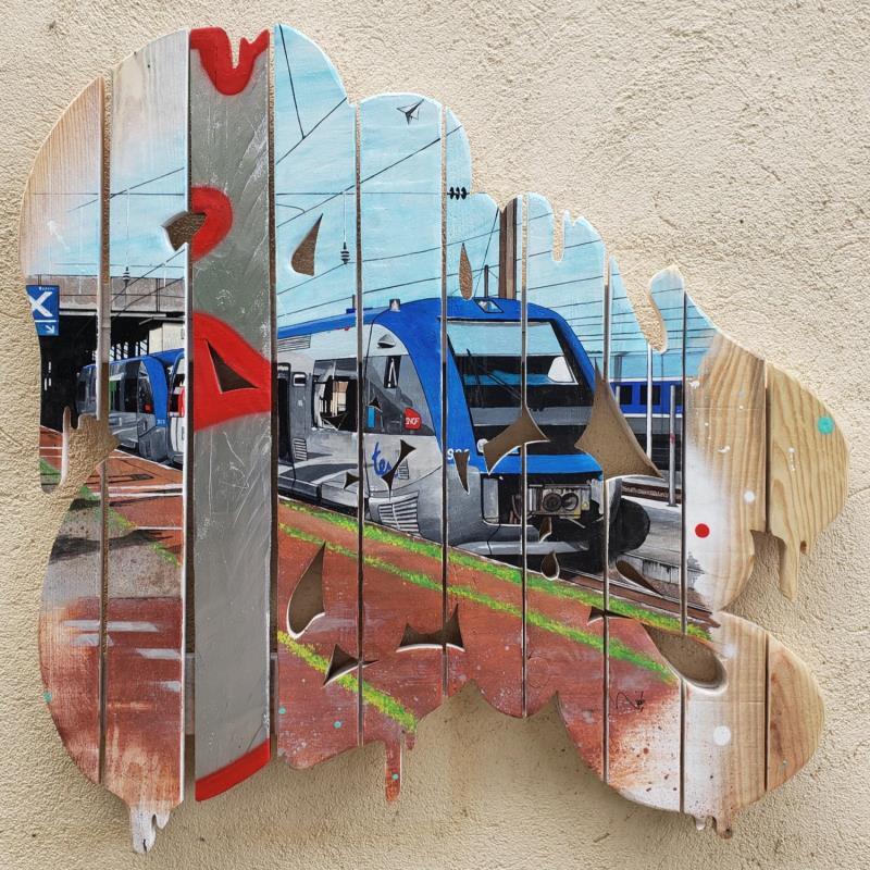 Gemälde Run lines von Lassalle Ludo | Gemälde Street art Landschaften Urban Architektur Holz