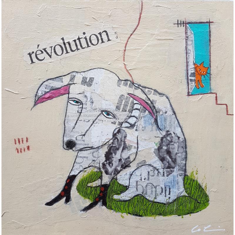 Peinture Révolution #3 par Colin Sylvie | Tableau Art Singulier Animaux Acrylique Collage Pastel