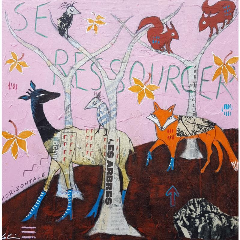 Peinture Se ressourcer  par Colin Sylvie | Tableau Art Singulier Animaux Acrylique Collage Pastel