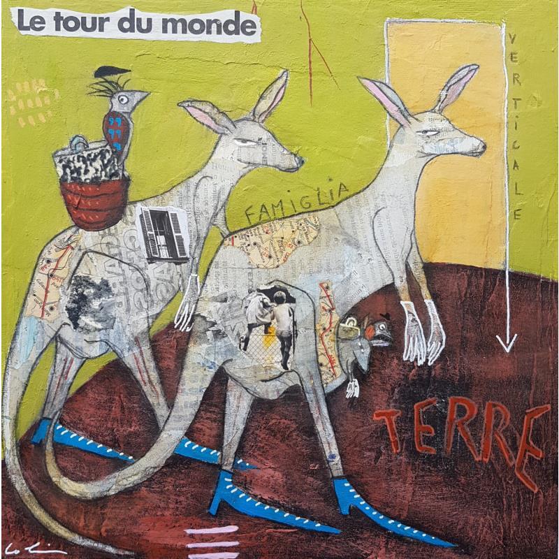 Gemälde Le tour du monde  von Colin Sylvie | Gemälde Art brut Tiere Acryl Collage Pastell