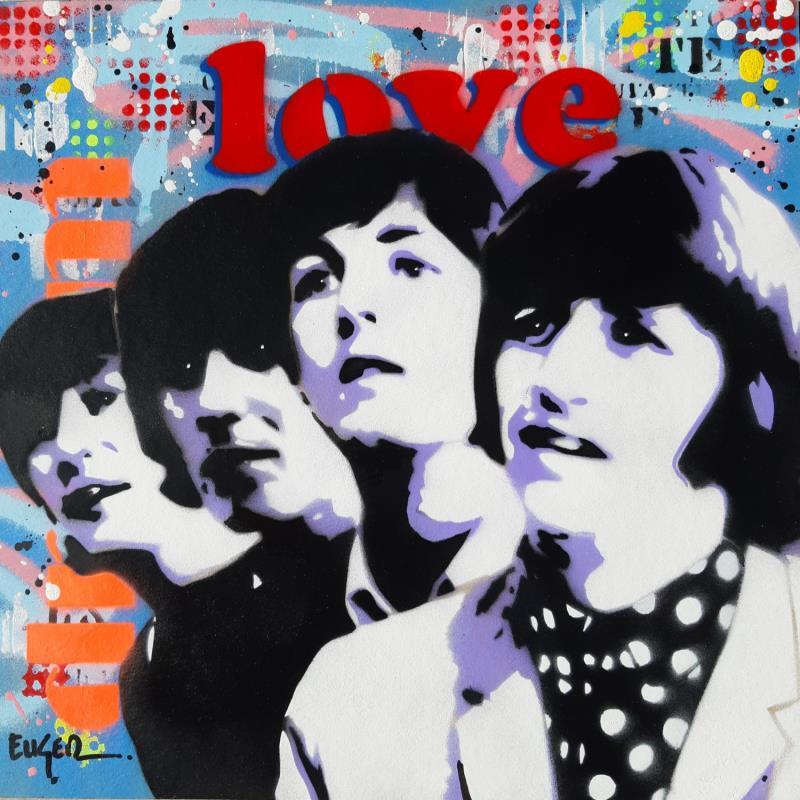 Painting BEATLES LOVE by Euger Philippe | Painting Pop-art Pop icons Graffiti Cardboard Acrylic Gluing