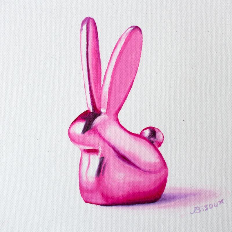 Gemälde Pinky Bunny von Bisoux Morgan | Gemälde Figurativ Tiere Stillleben Minimalistisch Öl