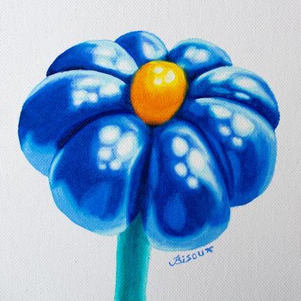 Peinture Inflated Blue Flower l par Bisoux Morgan | Tableau Figuratif Huile Natures mortes