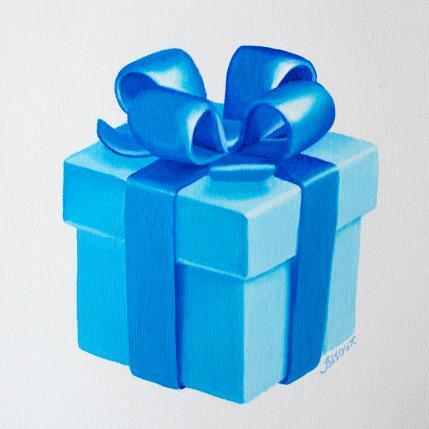 Gemälde Blue gift for you dear von Bisoux Morgan | Gemälde Figurativ Öl Pop-Ikonen, Stillleben