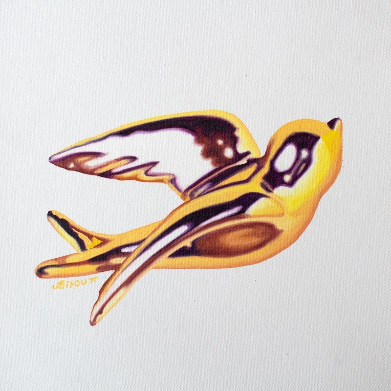 Peinture Golden Bird ll par Bisoux Morgan | Tableau Figuratif Huile animaux, minimaliste, Natures mortes