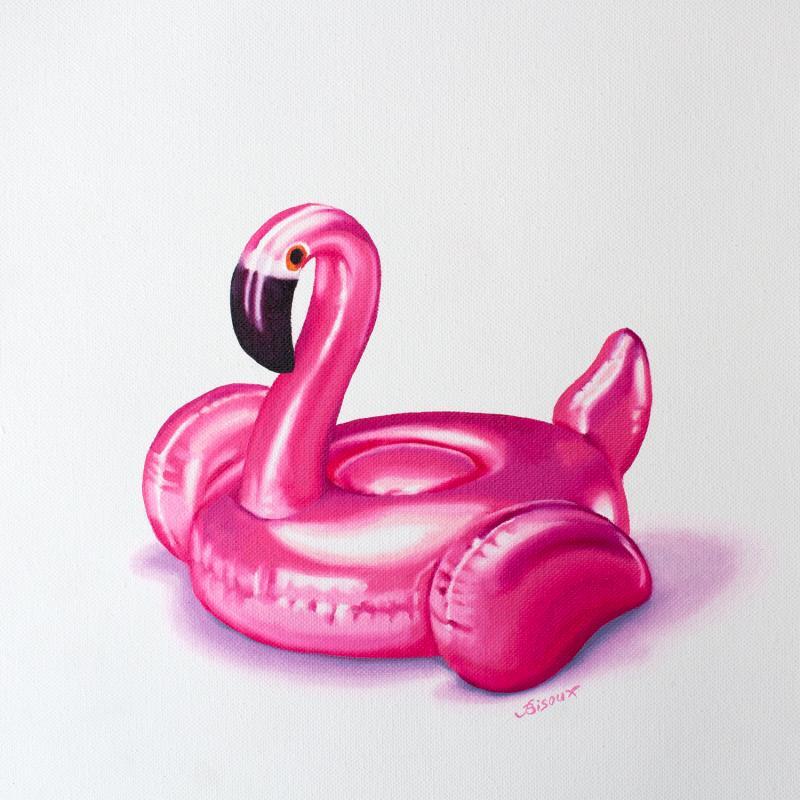 Painting Inflated Flamingo l by Bisoux Morgan | Painting Figurative Oil Animals, still-life