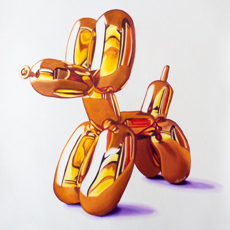 Gemälde Golden Dog l von Bisoux Morgan | Gemälde Figurativ Pop-Ikonen Tiere Stillleben Öl