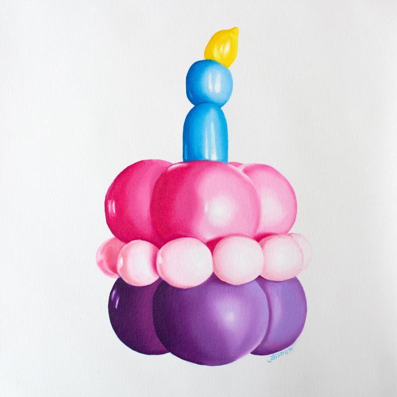 Painting Inflated Bithday Cake l by Bisoux Morgan | Painting Figurative Still-life Oil