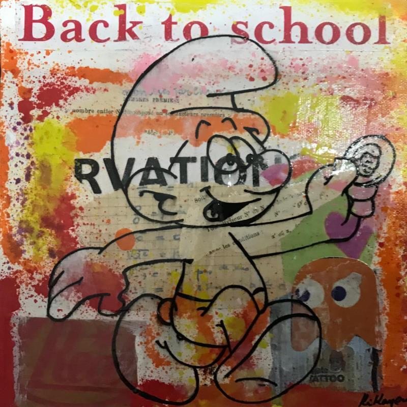Gemälde Schtroumpf back to school von Kikayou | Gemälde Pop-Art Pop-Ikonen Graffiti