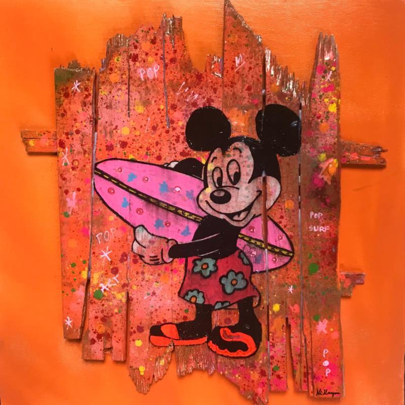 Gemälde Mickey surf von Kikayou | Gemälde Pop-Art Pop-Ikonen Graffiti Holz