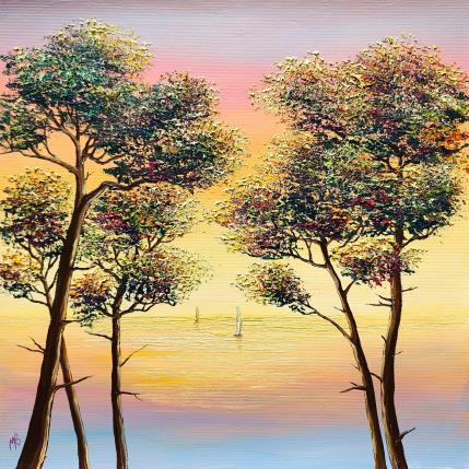 Gemälde Entre les pins, les voiliers von Blandin Magali | Gemälde Figurativ Öl Landschaften