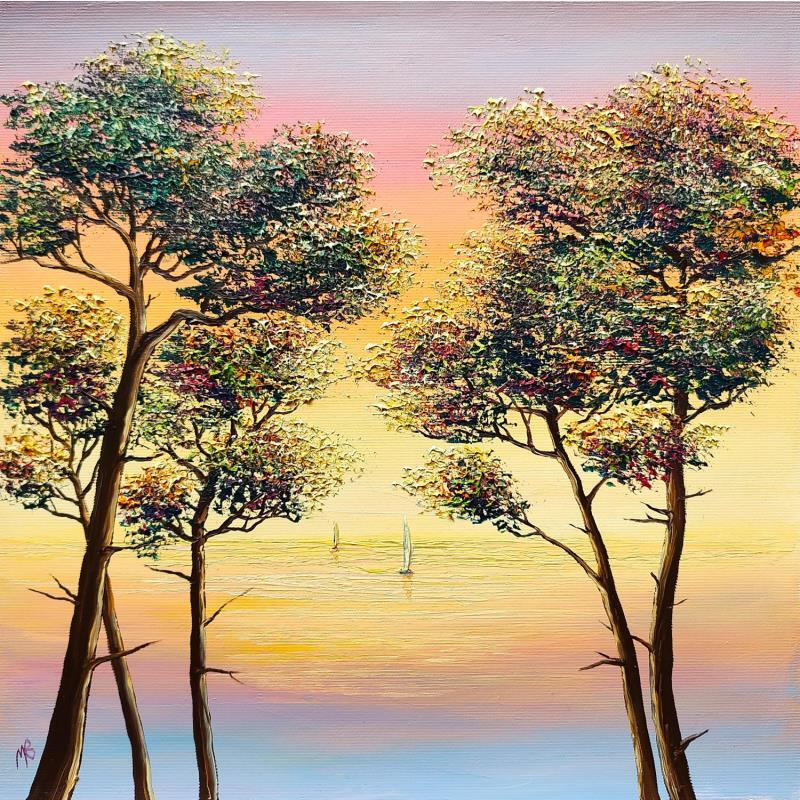 Painting Entre les pins, les voiliers by Blandin Magali | Painting Figurative Landscapes Oil