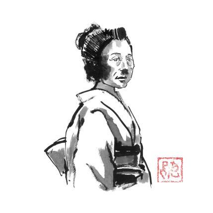 Painting Old japanese woman by Péchane | Painting Figurative Ink
