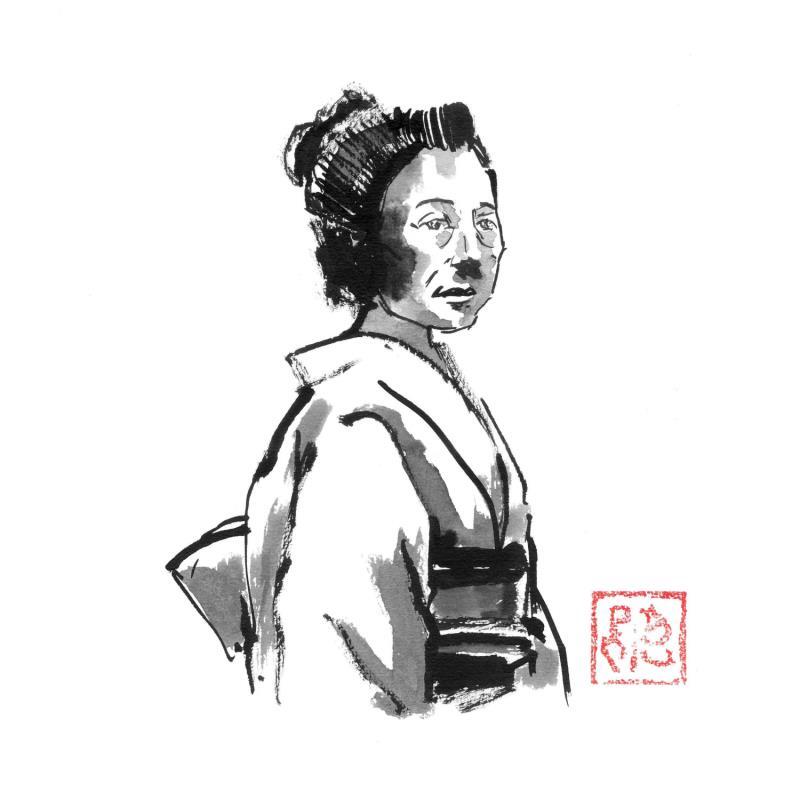 Painting Old japanese woman by Péchane | Painting Figurative Ink