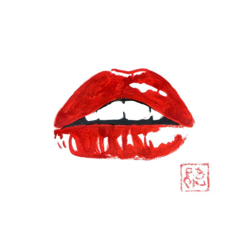 Gemälde Red lips von Péchane | Gemälde Figurativ Tinte