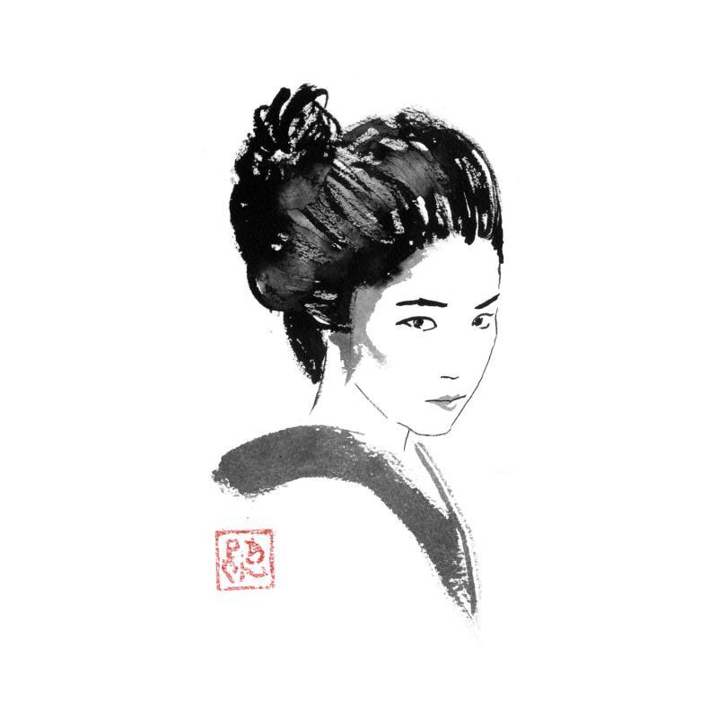 Peinture Japanese portrait geisha par Péchane | Tableau Figuratif Encre