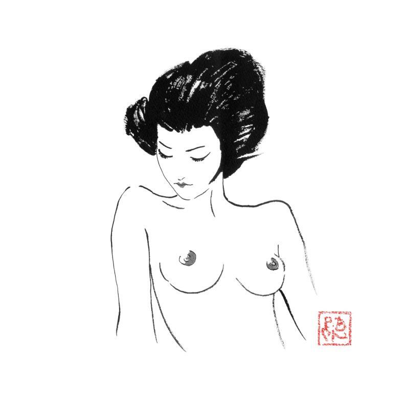 Painting Nude Geisha by Péchane | Painting Figurative Ink