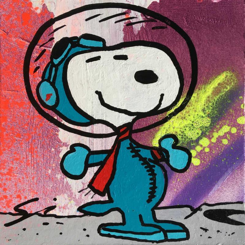 Painting SNOOPY IN THE MOON by Mestres Sergi | Painting Pop-art Acrylic, Graffiti Pop icons