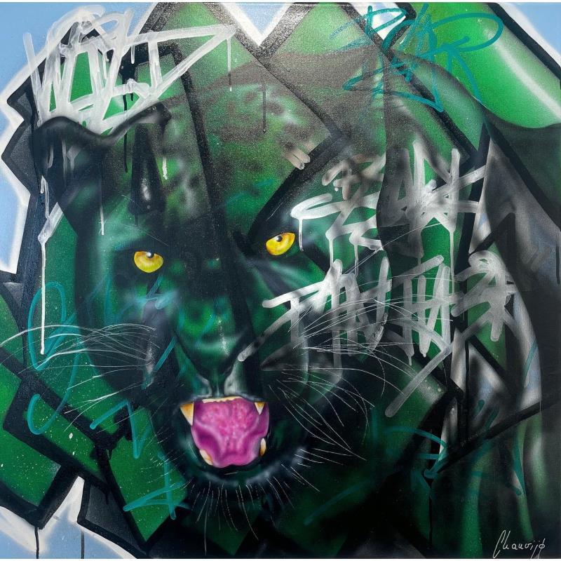 Gemälde Black panther von Chauvijo | Gemälde Pop-Art Pop-Ikonen Graffiti Acryl Harz