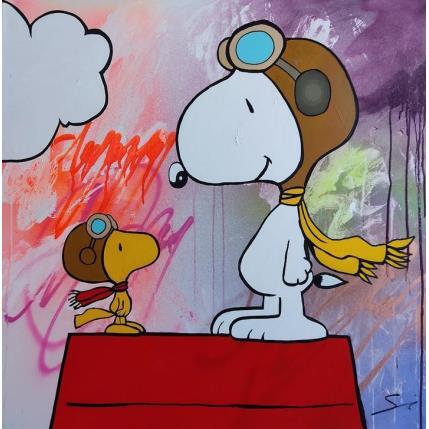 Peinture Snoopy is Always Dreaming par Mestres Sergi | Tableau Pop-art Graffiti Icones Pop
