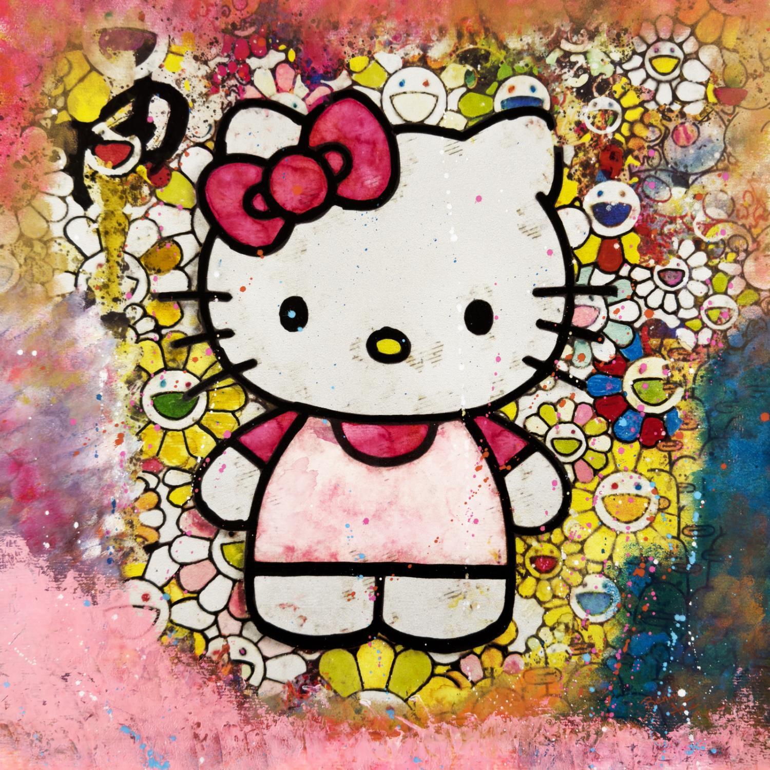 Banksy artwork of a hello kitty drawing