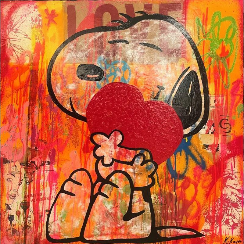 Gemälde Snoopy Love von Kikayou | Gemälde Pop-Art Graffiti Pop-Ikonen