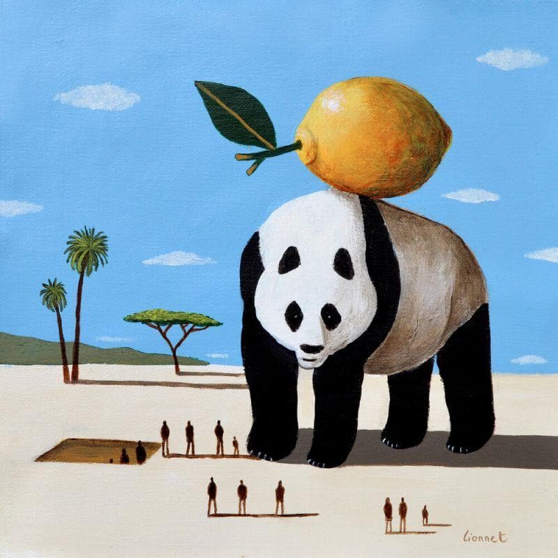 Painting Panda by Lionnet Pascal | Painting Surrealism Acrylic Animals, Landscapes