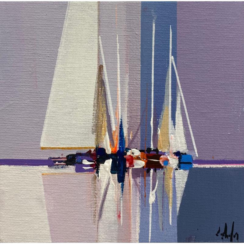 Painting Les voiles blanches by Chevalier Lionel | Painting Figurative Acrylic Marine, Minimalist