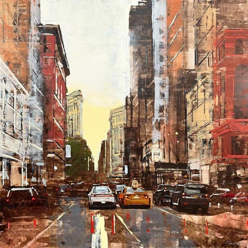 Painting Sunset on 5th Avenue by Faveau Adrien | Painting Figurative Urban Oil
