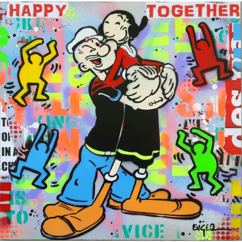 Painting HAPPY TOGETHER by Euger Philippe | Painting Pop-art Acrylic, Cardboard, Gluing, Graffiti Pop icons