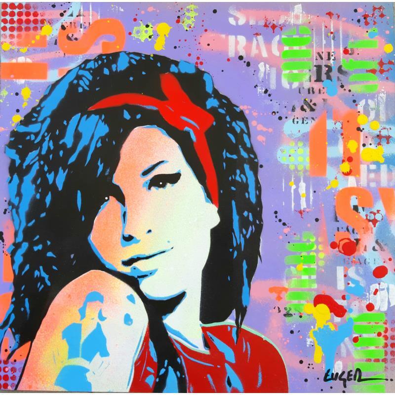 Gemälde AMY WINEHOUSE von Euger Philippe | Gemälde Pop-Art Pop-Ikonen Graffiti Pappe Acryl Collage