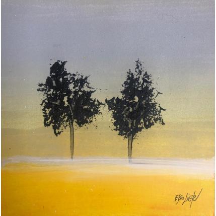 Peinture Deux arbres dans la lumière par Escolier Odile | Tableau Figuratif Acrylique, Carton, Sable Paysages