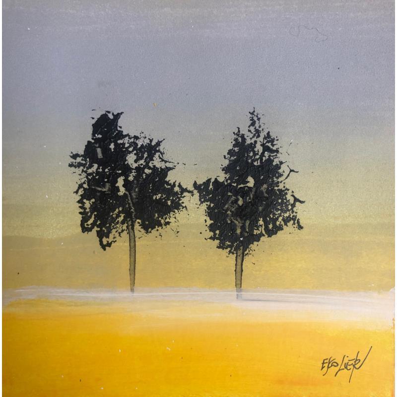 Painting Deux arbres dans la lumière by Escolier Odile | Painting Figurative Acrylic, Cardboard, Sand Landscapes
