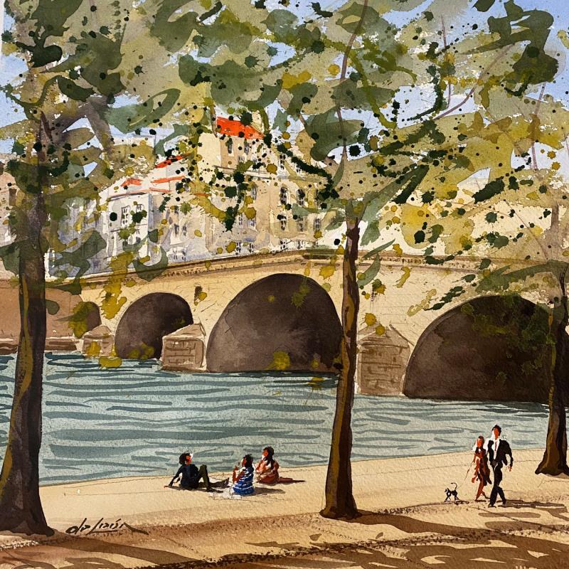 Painting Pont Marie by De León Lévi Marcelo | Painting Figurative Watercolor Landscapes, Urban