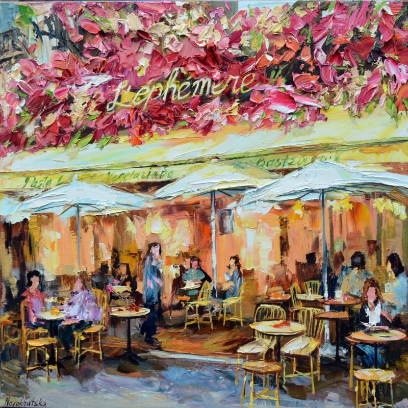 Painting Café L'Ephémère by Novokhatska Olga | Painting Figurative Oil Urban