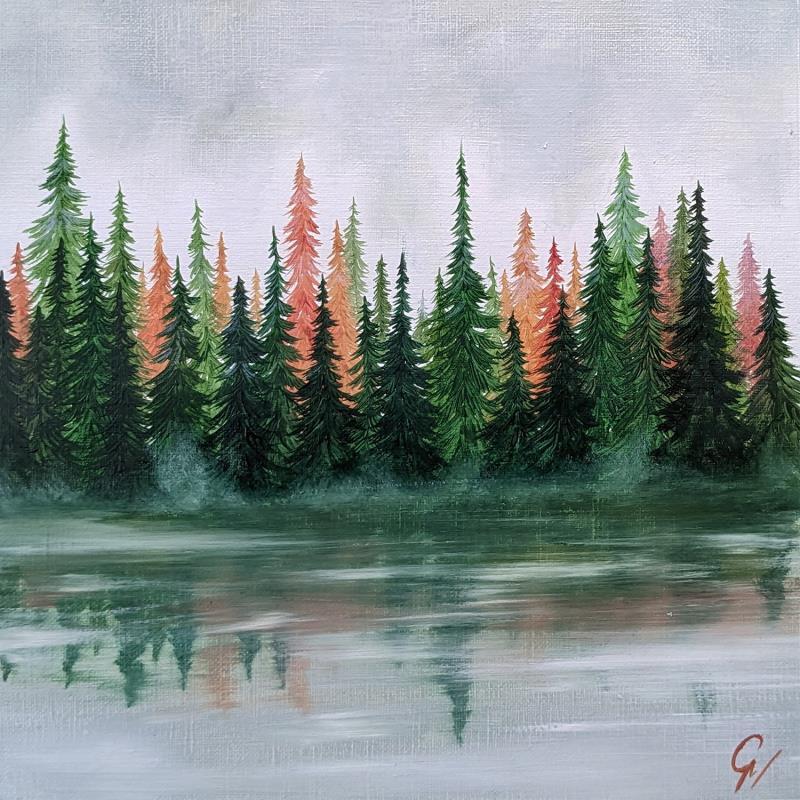 Gemälde Forêt canadienne von Pressac Clémence | Gemälde Figurativ Landschaften Öl