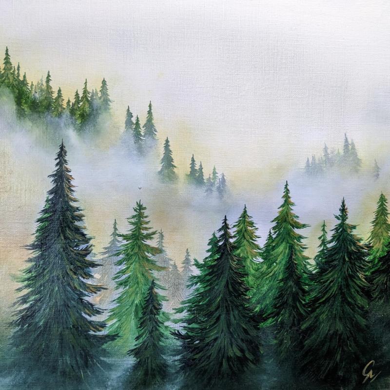 Painting Rayons de soleil dans la forêt by Pressac Clémence | Painting Figurative Oil Landscapes