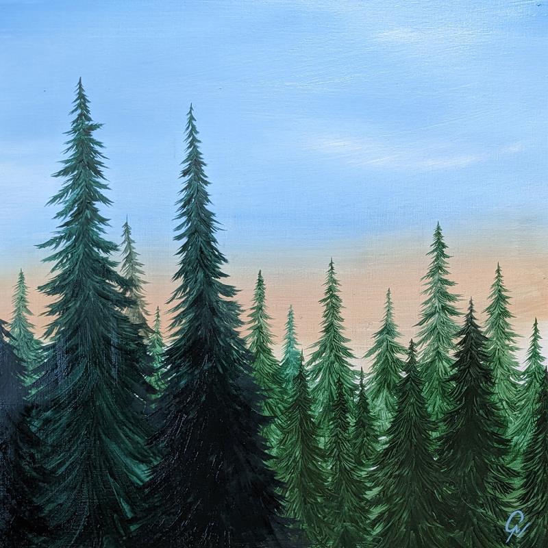 Painting Couché de soleil sur la forêt by Pressac Clémence | Painting Figurative Oil Landscapes