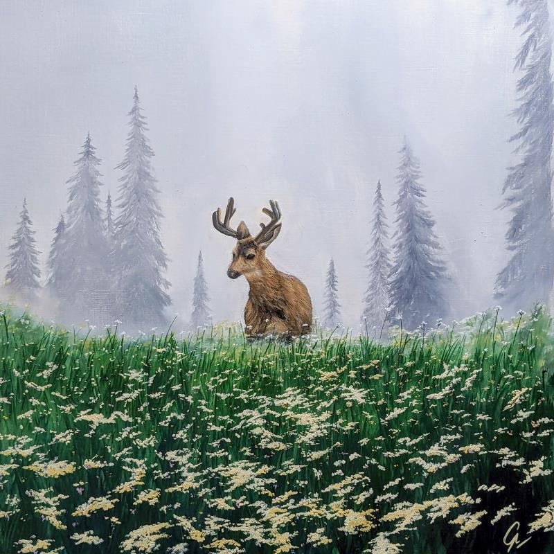 Painting Au milieu des fleurs by Pressac Clémence | Painting Figurative Landscapes Animals Oil