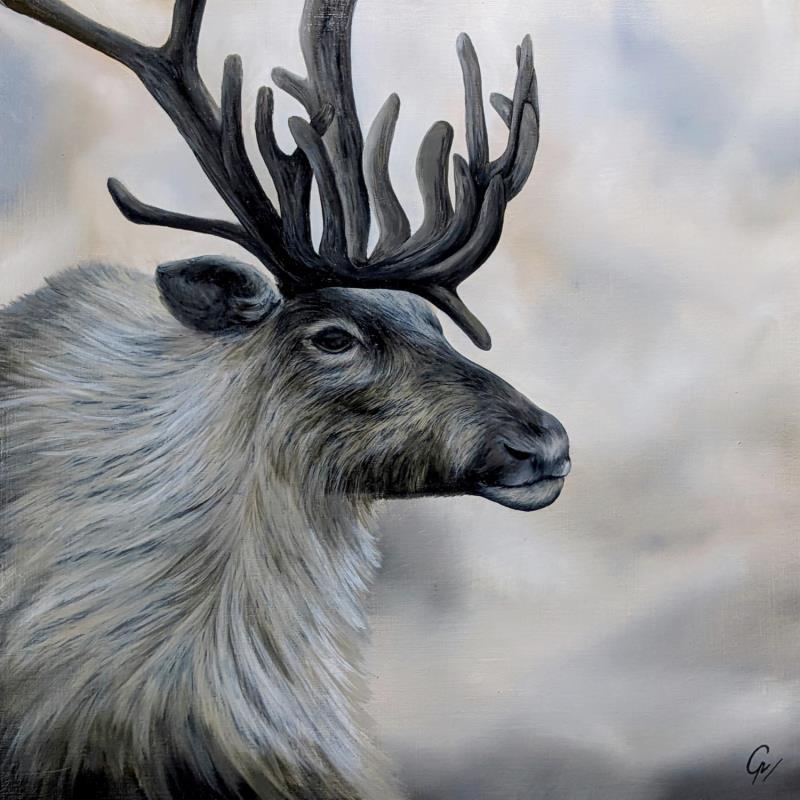 Peinture Le caribou par Pressac Clémence | Tableau Figuratif Animaux Huile
